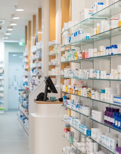 Checkout the pharmacy Interior pharmacies and blurred background